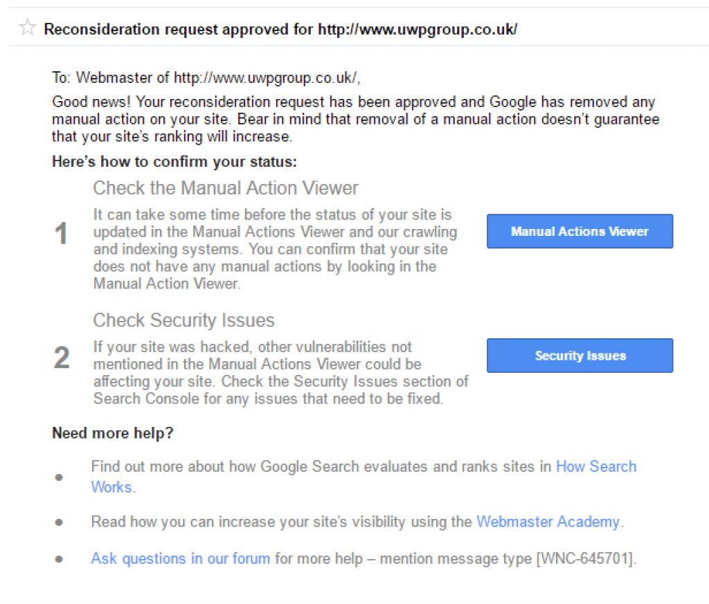 Google manual penalty recovery